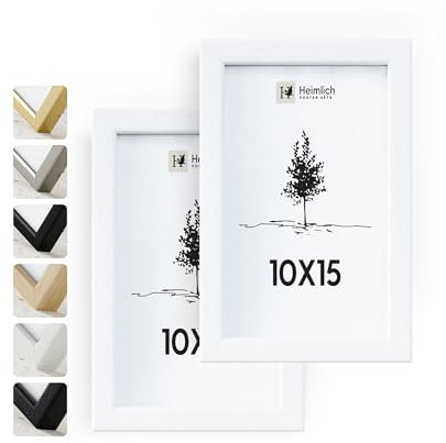 Heimlich® Bilderrahmen 10x15 Weiß 2-Pack | Bilderrahmen Set Weiss mit Plexiglas | Fotorahmen 10x15 zum Aufhängen & Aufstellen | Picture Frame
