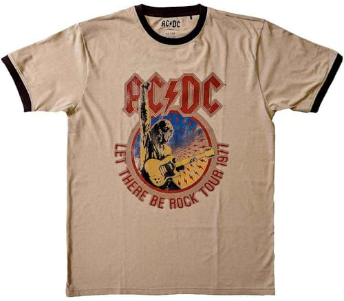 AC/DC Ringer T Shirt Let There Be Rock Tour '77 Nue offiziell Unisex Sand S