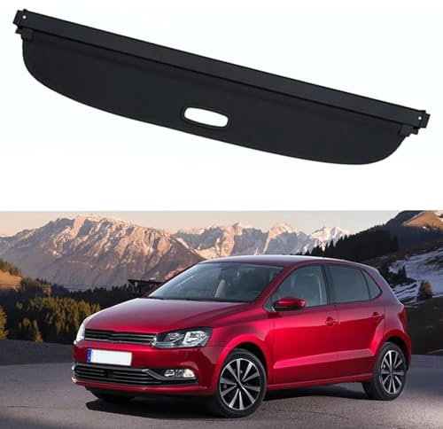 INTCHE Einziehbarer Auto Laderaumabdeckung Rollo für VW Polo 2011 2012 2013 2014 2015 2016 2017 2018 2019 2020, Laderaumabdeckung Gepäckrollo Kofferraum-Laderaumabdeckung, Sicherheitsabschirmung