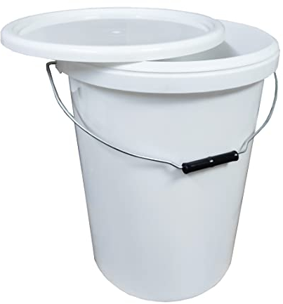 30L Plastic Bucket Pail + Handle & Lid - Heavy Duty ¦ Food Grade BPA Free ¦ Multi-use Fermentation Feed Dry Food Liquid Chemicals Hydroponics Storage Container WHITE