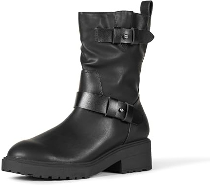 Amazon Essentials Stivali Biker a Metà Polpaccio con Gambale Corto Donna, Nero, 41.5 EU