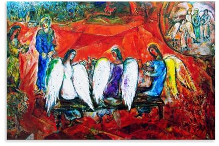 JUYOZ Marc Chagall Malerwerke, Abraham und drei Engel, Poster, Kunstwerke, Leinwand, ästhetische Wandkunstdrucke, Heimdekoration, moderne Dekoration, 40 x 60 cm