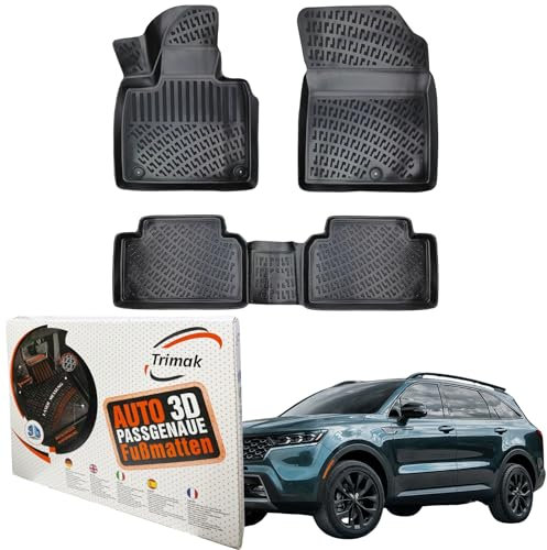 Trimak Passgenau 3D Fussmatten Auto Kompatibel mit Kia Sorento 4.Gen MQ4 2020-2025 Auto Zubehör 1. und 2. Reihe Gummimatten Autos TPE Allwetter Geruchlos rutschfest Vorne & Hinten Schwarz