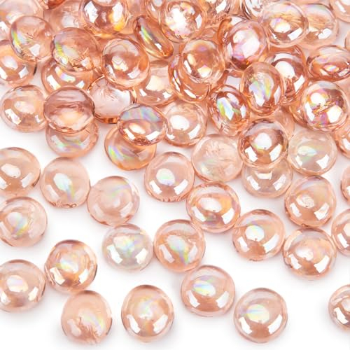 VGOODALL 450g 1LB 80-100PCS Pink Flat Glass Pebbles, Decorative Gem Glass Pebbles for Vase Filler, Table Scatter, Home Decor