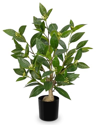 Arborus 48CM Tall Artificial Plants Indoor Green Laurel Bay Trees in Black Pots Fake Plant Small Faux Plant Potted Decorative Artificial Plants Home for Kitchen Bathroom Shelf Decor