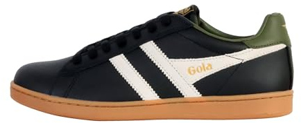 Gola Unisex Equipe II Leather Sneaker, Black/Off White/Khaki, 43 EU