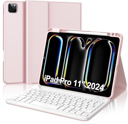 IVEOPPE Hülle mit Tastatur für iPad Pro 11 M5 2025/M4 2024, Deutsches QWERTZ Layout, Magnetisch Abnehmbare Bluetooth Tastatur für iPad Pro 11 Zoll M5/M4 (2025/2024), Rosa