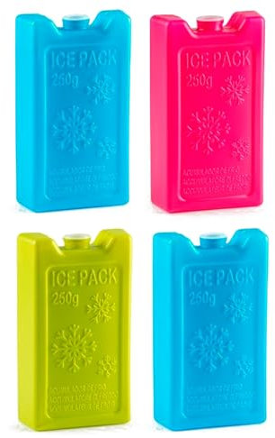 Acan Tradineur - Pack de 4 Acumuladores de Frío N.º 4-250 G - Fabricado en Plástico - Ideal para Mantener la Temperatura en tu Nevera portátil - 13 x 7,5 x 3 - Color Aleatorio