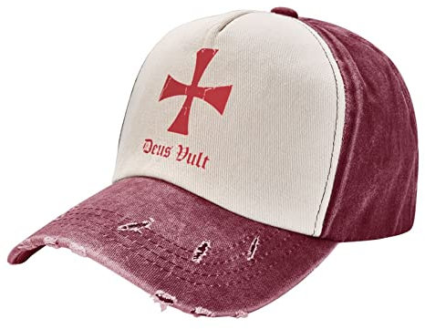 Trucker Baseballmütze Deus Vult Tempelritterkreuz Mütze Atmungsaktiv,Freizeit Hip-Hop-Hut Baseball Cap Für Erwachsene Running Sport