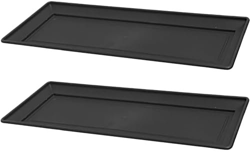 VR7 2x Garden Planter Trays for Long Planters - Durable Plastic Trays for Easy Draining and Plant Health (Black, 60cm)