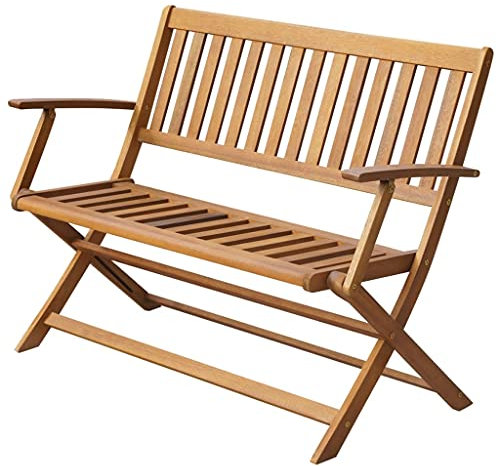 SDWEHO7 Gartenbank mit Armlehnenund und Rückenlehne, Garten-Klappbank aus Holz, wetterfest Gartenmöbel, Sitzbank, Balkon-Bank für den Innen- und Außenbereich, 120 cm Massivholz Akazie