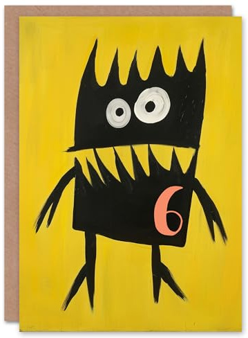 Artery8 Cute Monster Cartoon 6th Six Age 6 Year Old For Child Kids Birthday Card