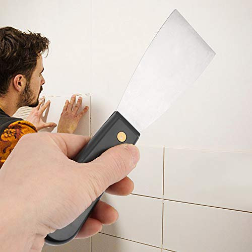 Grey Scraper - Professional Stainless Steel Putty and Wallpaper Paint Shovel with Soft Grip Handle