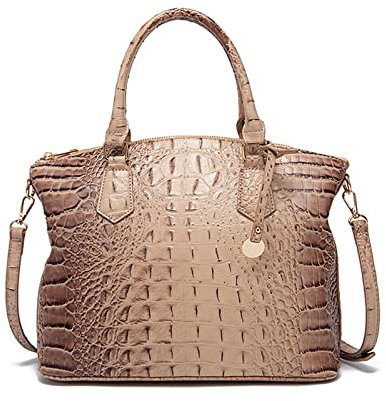 NICOLE & DORIS Handtasche Damen Mittelgroß Kroko Handtaschen Elegante Schultertaschen Lackleder Henkeltasche Umhängetasche Tote Tasche für Büro Shopper Reisen Khaki
