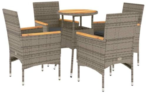 HETFTJN Eckbank Mit Tisch Garten Loungemöbel Set Lounge Gartenmöbel Wohnzimmer Möbel - 5-TLG. Garten-Essgruppe mit Kissen Grau Poly Rattan Akazie für Terrasse Hof Garten Balkon