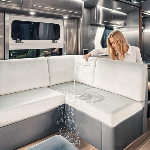 SYLC Wasserdicht Samt Bezüge Für Wohnwagenpolster, rutschfest Ersatzbezug Für Wohnwagen Polster Mit Gummiband Und Schnürung Sofa Sitzkissenbezug (Ivory,W 130-160 cm, D 70-85 cm)