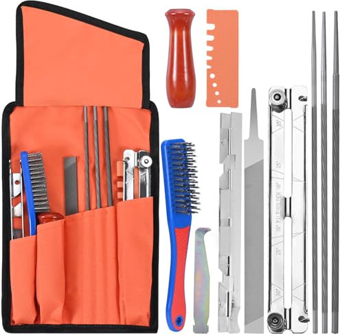 Kit d'affûtage de chaîne de tronçonneuse, kit d'affûtage de chaîne de tronçonneuse universel 10 pièces, affûteur de chaîne de tronçonneuse, accessoires de tronçonneuse avec lime ronde, lime plate