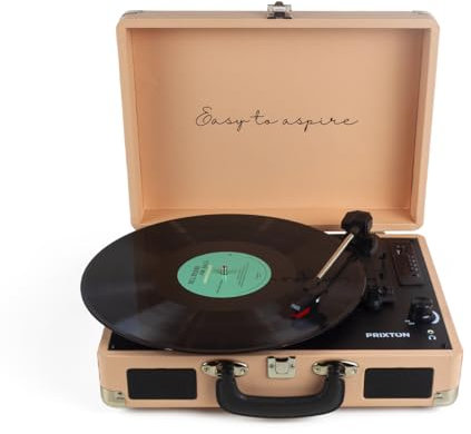 PRIXTON VC400 - Tocadiscos de Vinilo Vintage, Reproductor de Vinilo y Reproductor de Musica Mediante Bluetooth y USB, 2 Altavoces Incorporados, Diseño de Maleta, Color Naranja