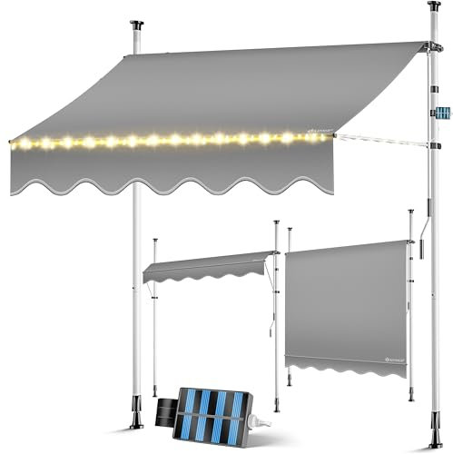 KESSER® Klemmmarkise mit Handkurbel & LED Lichterkette | Balkonmarkise ohne Bohren | Markise UV-beständig höhenverstellbar & wasserabweisend | Sonnenschutz für Balkon Terrasse & Garten 250cm