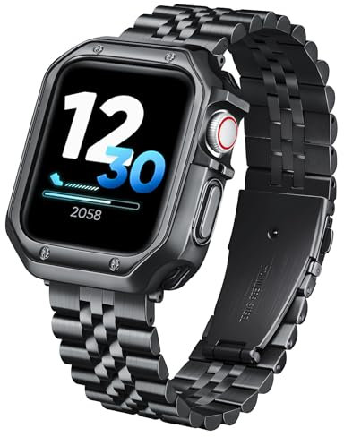 BINLUN Cinturino Metallo Compatibile con Apple Watch 46mm 45mm 44mm 42mm 41mm 40mm 38mm 49mm Cinturini in Acciaio con Custodia in TPU Adatto per iWatch Series Ultra/SE3/11/10/9/8/7/SE2/SE/6/5/4/3/2/1