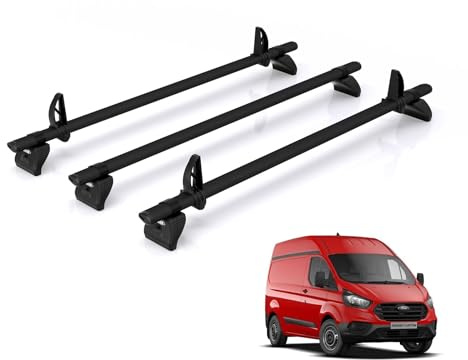For Ford Transit Custom 2013-2023 Roof Rack Rhino Kammbar Black 3 Bars | Only fits H2 High Roof Height with Barn Doors, 3x Aluminium Roof Bars [TB3HBA]