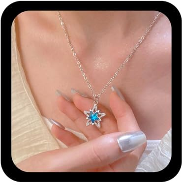 Cybche Vintage Saphir Stern Anhänger Halskette Blau Kristall Stern Halskette Cz Sterne Choker Halsketten Silber Hohl Sterne Kette Halskette Erstellt Saphir Choker Schmuck Für Frauen