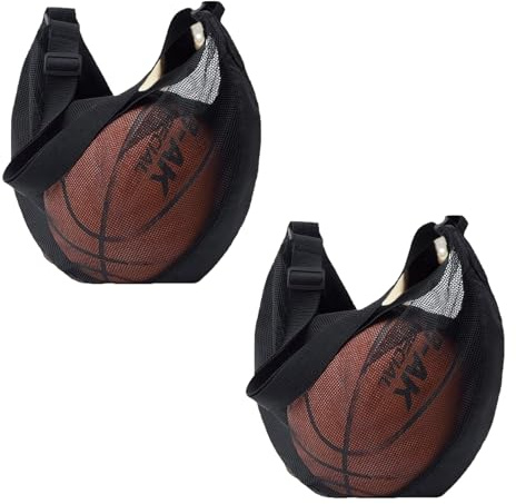 2 stycken bärbara bollnät 1 boll, bollpåse hög tjocka handtag, tjock och stabil bollnät basket nätväska, mångsidig sport nätväska för basket fotboll volleyboll (svart 1)