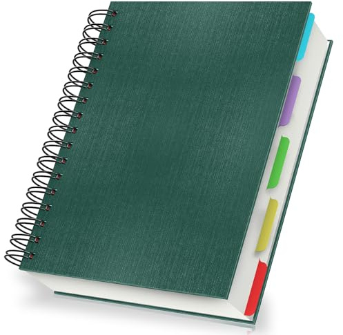 Yarotm Notizbuch A5 Liniert mit Trennblättern - 120 Blatt Spiral Notebook Liniert 7mm 21x14cm - 100GSM Lined Papier Block Notizblock A5 Spiralbindung Hardcover für Schule, Dunkelgrün