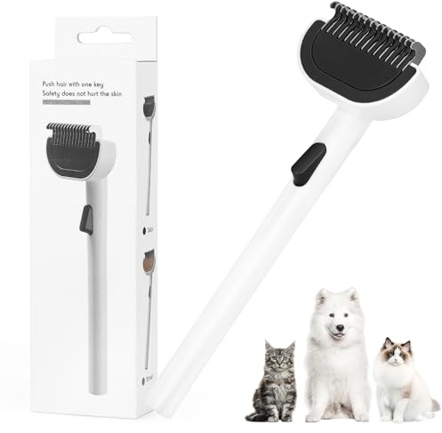 Euqvunn Dematting Comb for Cats & Dogs-One-Click Hair Release Dog Grooming Brush, Deshedding Brush for Dogs and Long Hair Pets, Removes Undercoat, Loose Hair & Mats