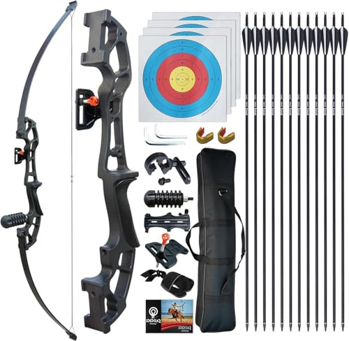 Recurvebogen Pfeil und Bogen Erwachsene Set 30lb 40lb Sportbogen Anfänger Rechtshänder Bogenschießen Jagd Langbogen mit 12 Pfeil (schwarz, Rechte Hand, 30, Pfund)