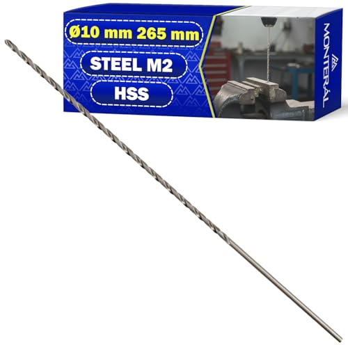 HSS Broca para Metal Duro Largo Ø 10mm 265mm en Acero Aleado Templado M2 - Broca Metal Duro Puede Usarse para Hierro Acero Metales No Ferrosos - MONTERAL