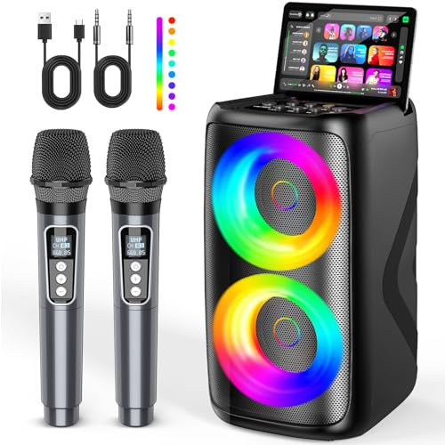 Karaoke Machine 2 Microphones for Adults & Kids,Bluetooth Speaker | 2026 Vocal Reduction,TWS Mode & LED Light, 10H Battery PA System, Home Party Outdoor Camping Birthday