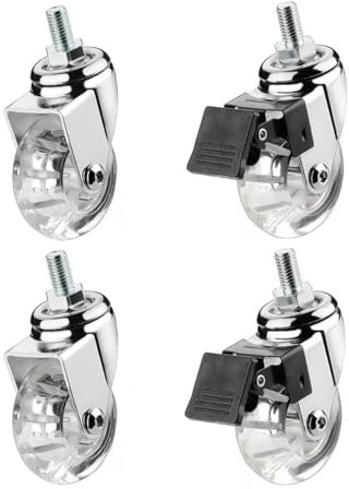4 Stück Transparente Möbelrollen M8 Gewinde 50mm Lenkrollen Rollen mit Bremse 360° Drehbar Leise für Bürotische und Möbel Indoor Outdoor (2 mit Bremse + 2 ohne Bremse)