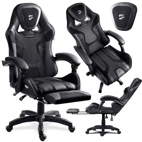 Sofotel Gaming Stuhl - Ergonomischer Bürostuhl mit Fußstütze für Gamer - Verstellbarer Schreibtischstuhl für Home-Office und Gaming-Zimmer - 120 kg - Schwarz