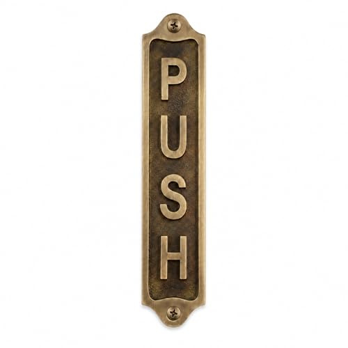 Antique Brass Vertical Push Door Sign Plaque 22 x 5 cm Wall & Door Mounted Direction Sign for Entrances, Offices, Shops, Hotels, Restaurants, Commercial Buildings & Public Access Doors