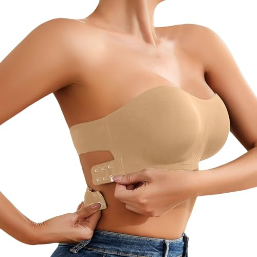 Soutien Gorge Bandeau Rouge Rose 105 e 115d 100c 95e Forte Poitrine Dos Transparent Nu Maintien Fort Large Soutien-Gorge avec Armature Amovible Push Up Femme Bustier Poitrine sans Anti Brassiere Sport
