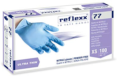 Reflexx 77100/L Guanti in Nitrile Senza Polvere ultra sottili e 100% Food, taglia Large. Monouso, ambidestri, senza lattice.