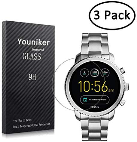 Youniker Lot de 3 protections d'écran en verre trempé pour Fossil Q Explorist - Dureté 9H - Épaisseur 0,3 mm - Anti-rayures, anti-traces de doigts, sans bulles