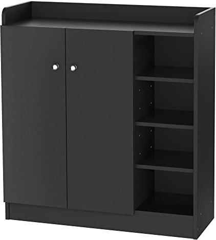 HOMCOM Mueble Zapatero de 2 Puertas Zapatero Estrecho con Estantes Ajustables para 12 Pares de Zapatos para Pasillo Entrada 83x30x90 cm Negro