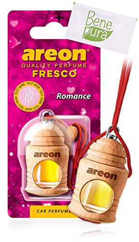 AREON Auto Lufterfrischer Parfüm Fresko 4 ml - Romantik - Hängende Flasche Diffusor mit Echtholzdeckel, langlebig