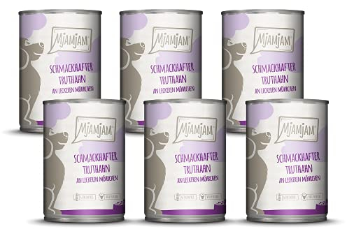 MjAMjAM - Premium Nassfutter für Hunde - schmackhafter Truthahn an leckeren Möhrchen, 6er Pack (6 x 400 g), getreidefrei mit extra viel Fleisch