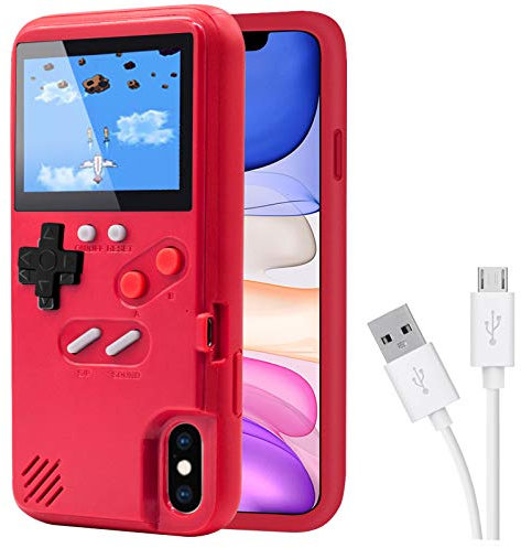 DIKKAR Custodia da Gioco per iPhone, Custodia Autoalimentata Retro Protettiva con 36 Piccoli Giochi,Display a Colori,Custodia per Videogiochi per iPhone X/XS (Rosso)