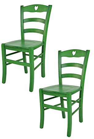 t m c s Tommychairs - 2er Set Stühle Cuore für Küche und Esszimmer, Robuste Struktur aus Buchenholz, in Anilinfarbe Grün lackiert und Sitzfläche aus Holz