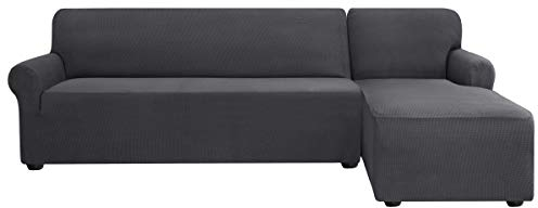 subrtex Sofabezug L Form Stretch Sofahusse Ecksofa Elastisch Eck Stretch-Sofabezug Eckcouch überwurf Weich Stoff Abwaschbar (Rechts 2 Sitzer, Grau)