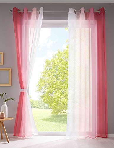 2er Pack Gardinen Vertikal Farbverlauf Druck Transparent »Modena« mit Ösen und Raffhalter, Vorhang, Dekoschal HxB 225x140 cm Rosatöne, 10000183