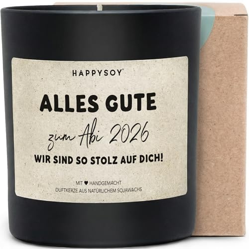 Alles Gute zum Abi 2026 Wir sind so stolz auf dich - Duftkerze mit Spruch als Geschenk zum Abitur, liebevolle Geschenkidee, Kerze im Glas, blumiger Duft