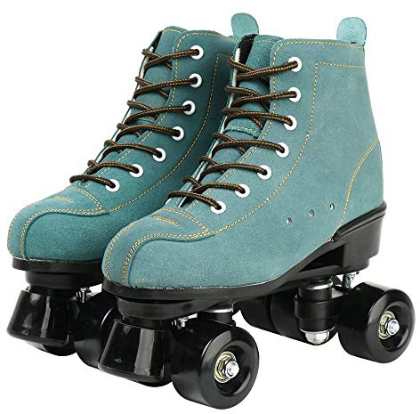 XUDREZ Cowhide Roller Skates for Women and Men High-Top Shoes Double-Row Design,Adjustable Classic Premium Roller Skates (Blue,7)