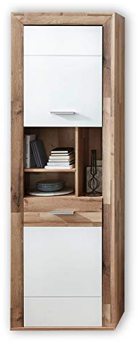 Stella Trading TEXAS Wohnzimmerschrank in Yaki Oak Optik, Weiß matt - hochwertiger Schrank mit viel Stauraum für Ihren Wohnbereich - 66 x 202 x 38 cm (B/H/T)
