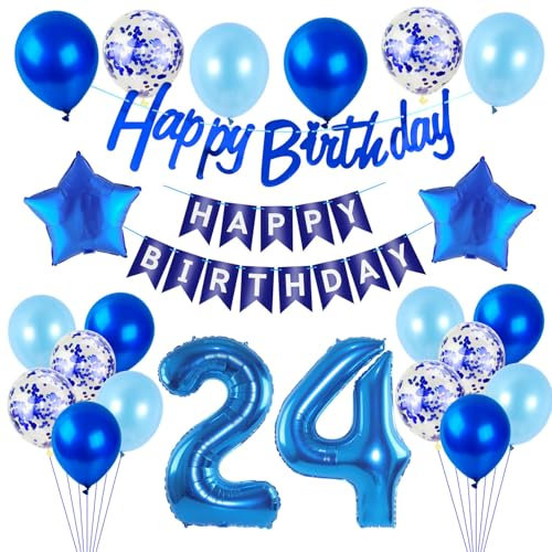 Luftballons 24 .Geburtstag Deko Mann blau Folien ballon 24 Geburtstag Deko Mann geburtstagsdeko 24 jahre geburtstag dekoration Mann, deko 24. Geburtstag Männer deko girlande 24 Geburtstag banner