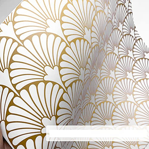 Alwayspon Self Adhesive Wallpaper, Furniture Stickers, Wall Sticker, for Kids Room, Living Room Bedroom Peel and Stick Vinyl Sticker 250cmx40cm/98.42x15.74 inch, White and Golden Line Wallpaper